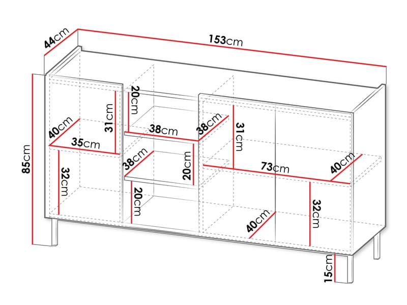Tavrin Skjenk 153x44 cm - Svart - Oppbevaring - Oppbevaringsmøbler - Sideboard & skjenk