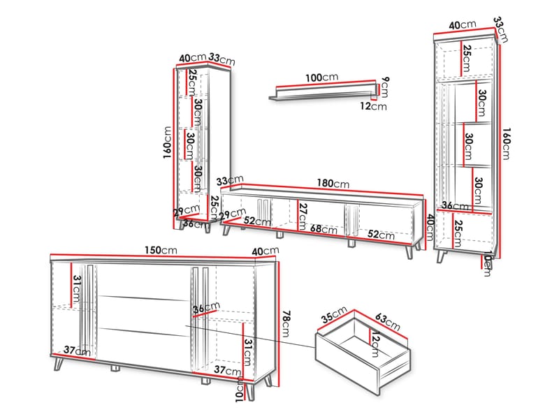 Torvos Møbelsett for stue - Brun/Svart - Oppbevaring - Oppbevaringsmøbler - Møbelsett til stue