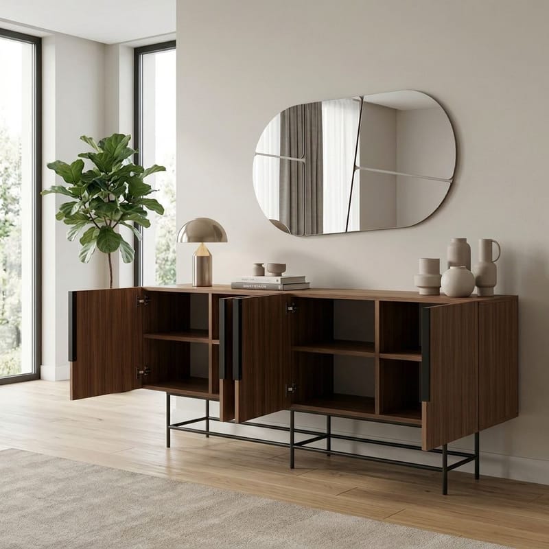 Truvia Konsoll 200x77,9x40 cm - Milano valnøtt og svart - Oppbevaring - Oppbevaringsmøbler - Sideboard & skjenk