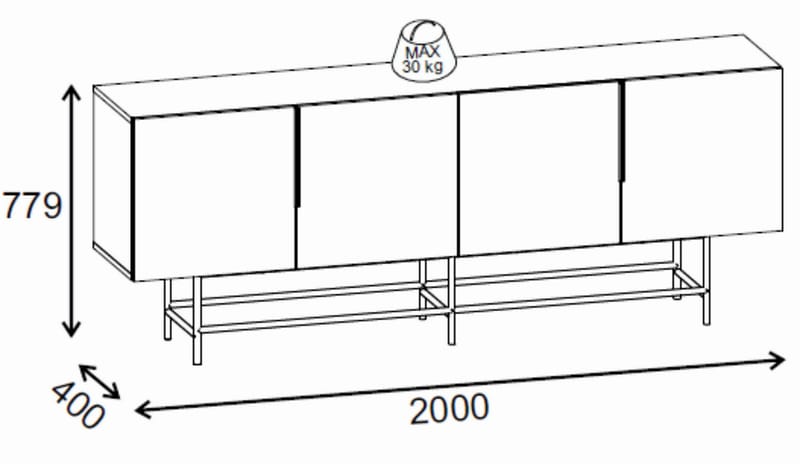 Truvia Konsoll 200x77,9x40 cm - Milano valnøtt og svart - Oppbevaring - Oppbevaringsmøbler - Sideboard & skjenk