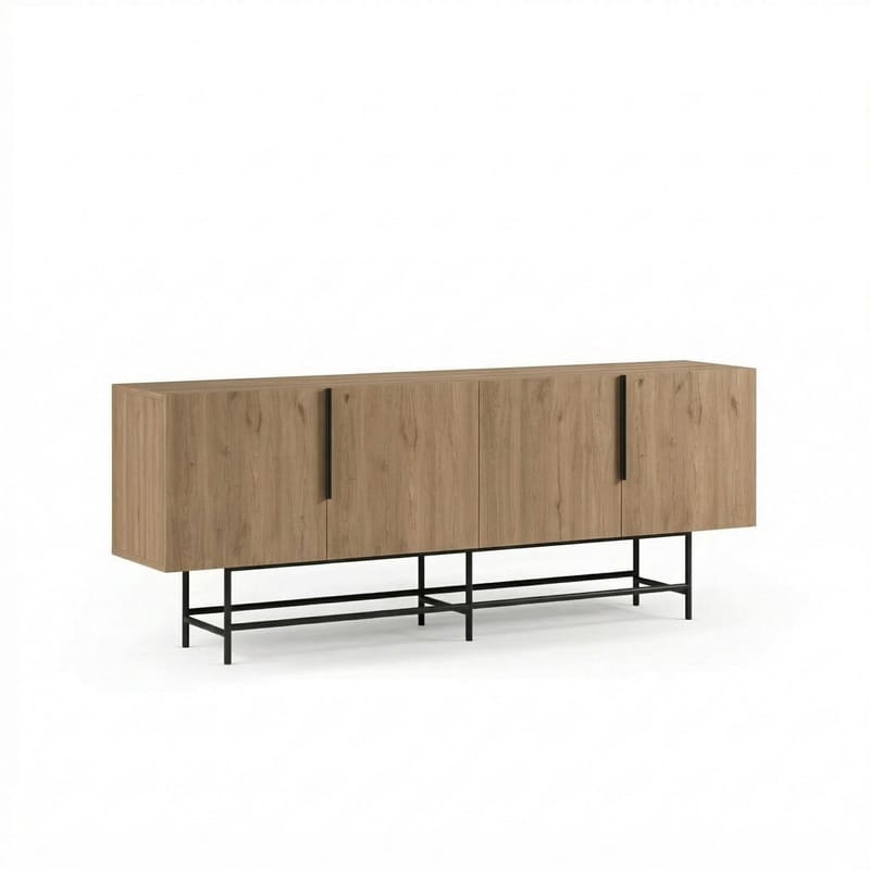 Truvia Konsoll 200x77,9x40 cm - Naturlig eik og svart - Oppbevaring - Oppbevaringsmøbler - Sideboard & skjenk
