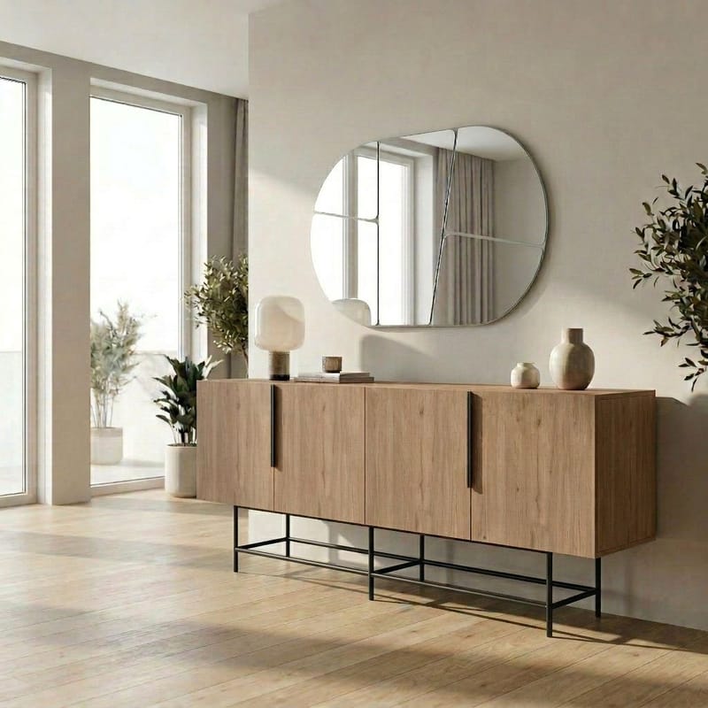 Truvia Konsoll 200x77,9x40 cm - Naturlig eik og svart - Oppbevaring - Oppbevaringsmøbler - Sideboard & skjenk