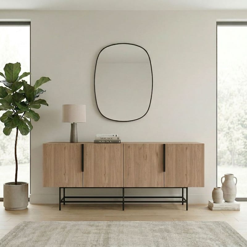 Truvia Konsoll 200x77,9x40 cm - Naturlig eik og svart - Oppbevaring - Oppbevaringsmøbler - Sideboard & skjenk