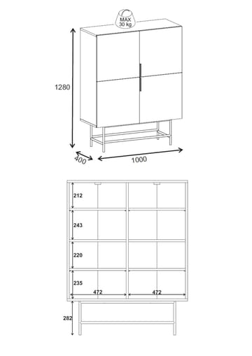 Truvia Skjenk 100x128x40 cm - Antrasitt/Svart - Oppbevaring - Oppbevaringsmøbler - Sideboard & skjenk