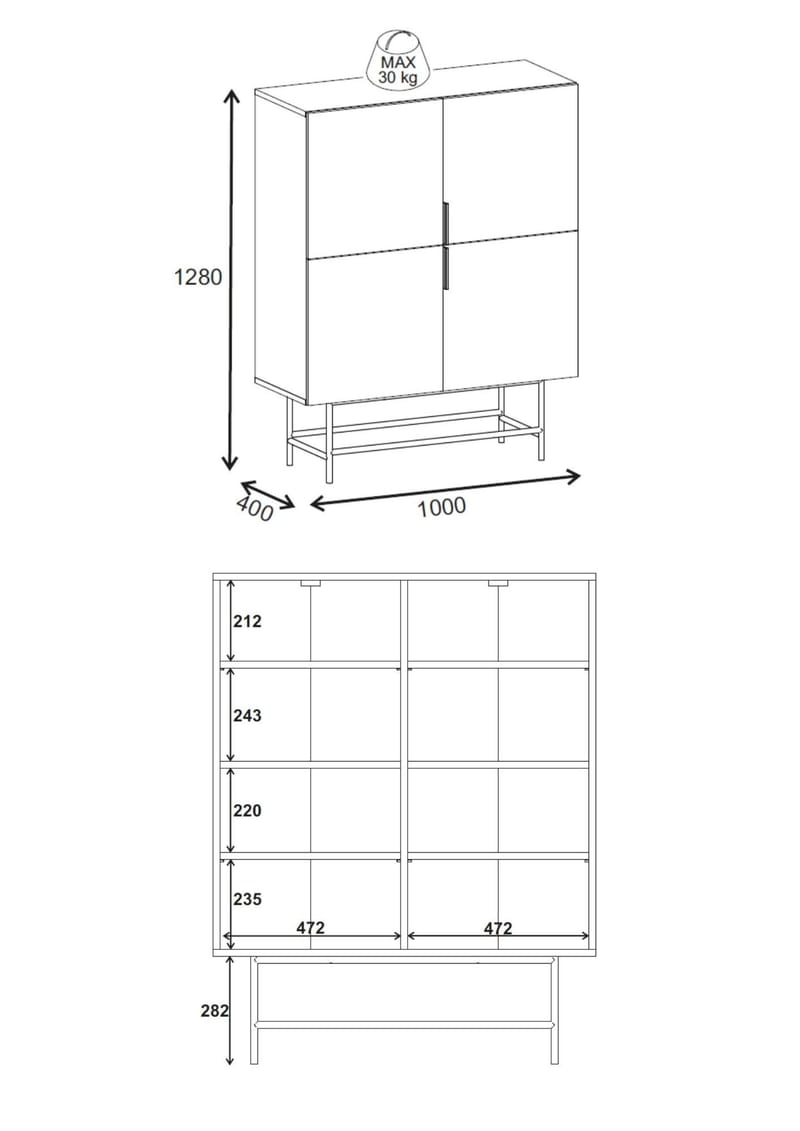 Truvia Skjenk 100x128x40 cm - Antrasitt/Svart - Oppbevaring - Oppbevaringsmøbler - Sideboard & skjenk