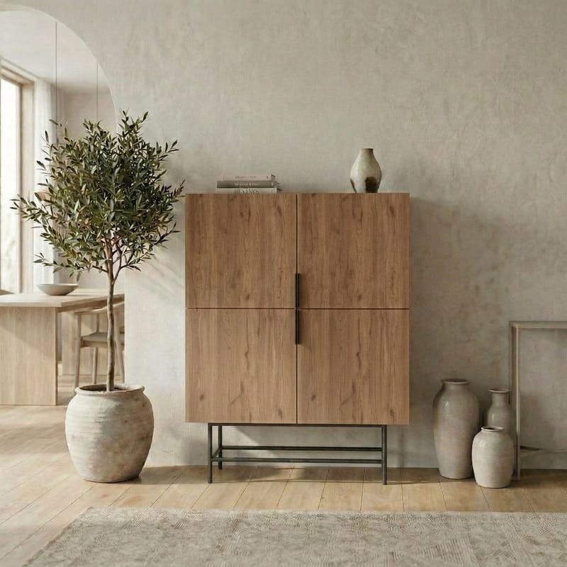 Truvia Skjenk 100x128x40 cm - Naturlig eik Svart - Oppbevaring - Oppbevaringsmøbler - Sideboard & skjenk