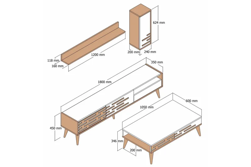 Valensiya Møbelsett for Stue - Valnøtt/Antrasitt - Oppbevaring - Oppbevaringsmøbler - Møbelsett til stue