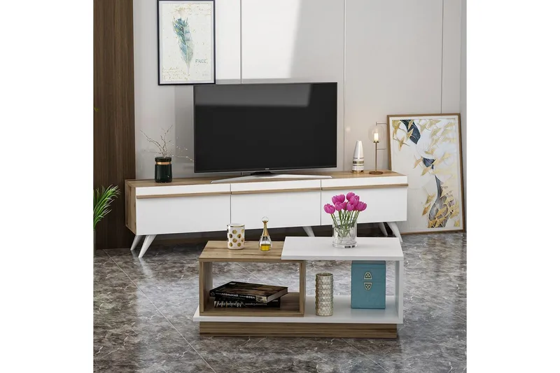 Valentina Møbelsett for Stue - Hvit/Blå - Oppbevaring - Oppbevaringsmøbler - Møbelsett til stue