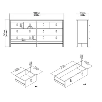 Vallvidera Kommode med 4 små og 4 større skuffer 160 cm - Oppbevaring - Oppbevaringsmøbler - Kommode