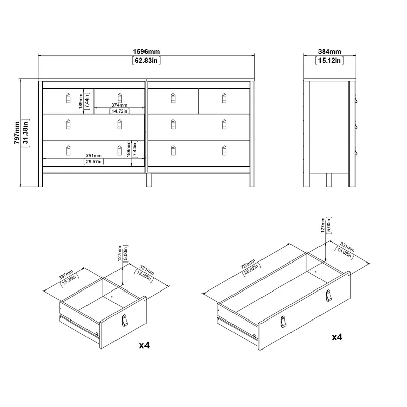 Vallvidera Kommode med 4 små og 4 større skuffer 160 cm - Oppbevaring - Oppbevaringsmøbler - Kommode