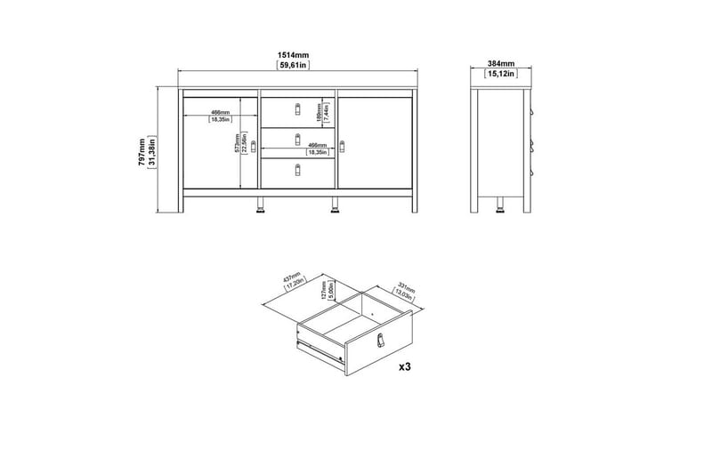 Vallvidera Skjenk 151x38 cm - Beige - Oppbevaring - Oppbevaringsmøbler - Sideboard & skjenk