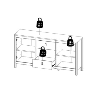 Vallvidera Skjenk med 2 dører og 3 skuffer 151 cm - Oppbevaring - Oppbevaringsmøbler - Sideboard & skjenk