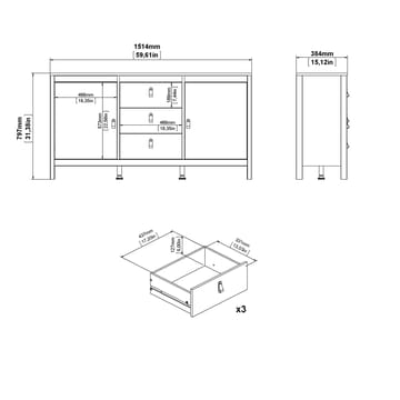 Vallvidera Skjenk med 2 dører og 3 skuffer 151 cm - Oppbevaring - Oppbevaringsmøbler - Sideboard & skjenk