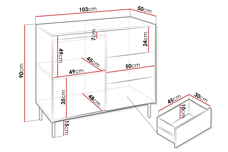 Vanlig kommode uten overskap Skap Ozmi 1D3SZ Svart - Oppbevaring - Oppbevaringsmøbler - Kommode