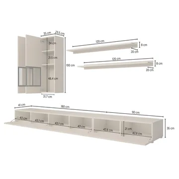 Veggenhet Baros - Lys beige - Oppbevaring - Oppbevaringsmøbler - Møbelsett til stue