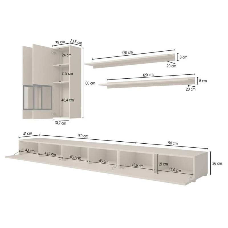 Veggenhet Baros - Lys beige - Oppbevaring - Oppbevaringsmøbler - Møbelsett til stue