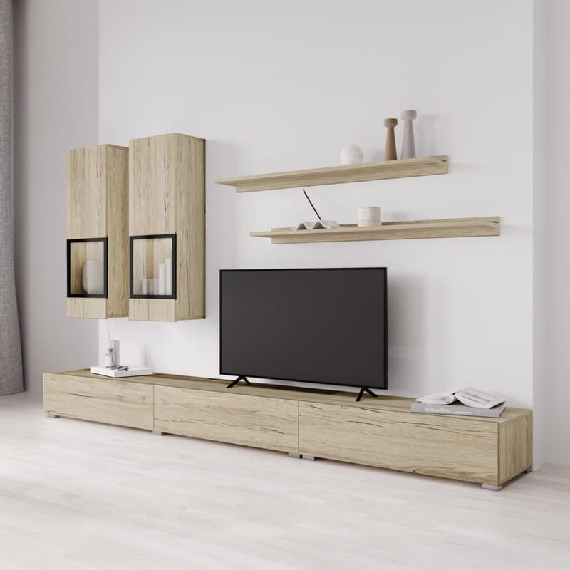 Veggenhet Baros - San Remo Eik Lys Laminat - Oppbevaring - Oppbevaringsmøbler - Møbelsett til stue