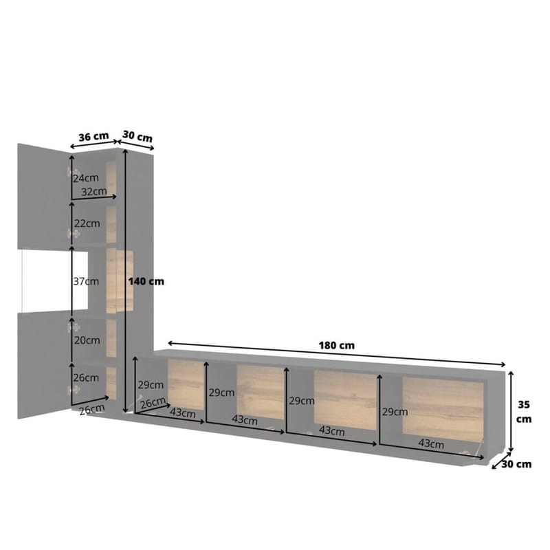 Veggseksjon Ava 2 stykker (05+40) - Black Onyx - Oppbevaring - Oppbevaringsmøbler - Møbelsett til stue