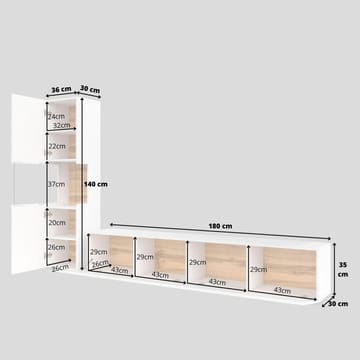 Veggseksjon Ava 2 stykker (05+40) - Hvit - Oppbevaring - Oppbevaringsmøbler - Møbelsett til stue