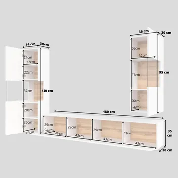 Veggseksjon Ava 3 stykker (05+07+40) - Hvit - Oppbevaring - Oppbevaringsmøbler - Møbelsett til stue