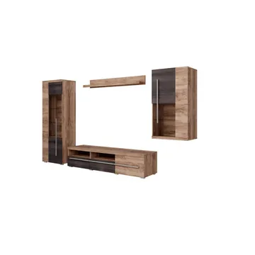 Veggseksjon Roger 4 deler - Satin valnøtt - Oppbevaring - Oppbevaringsmøbler - Møbelsett til stue