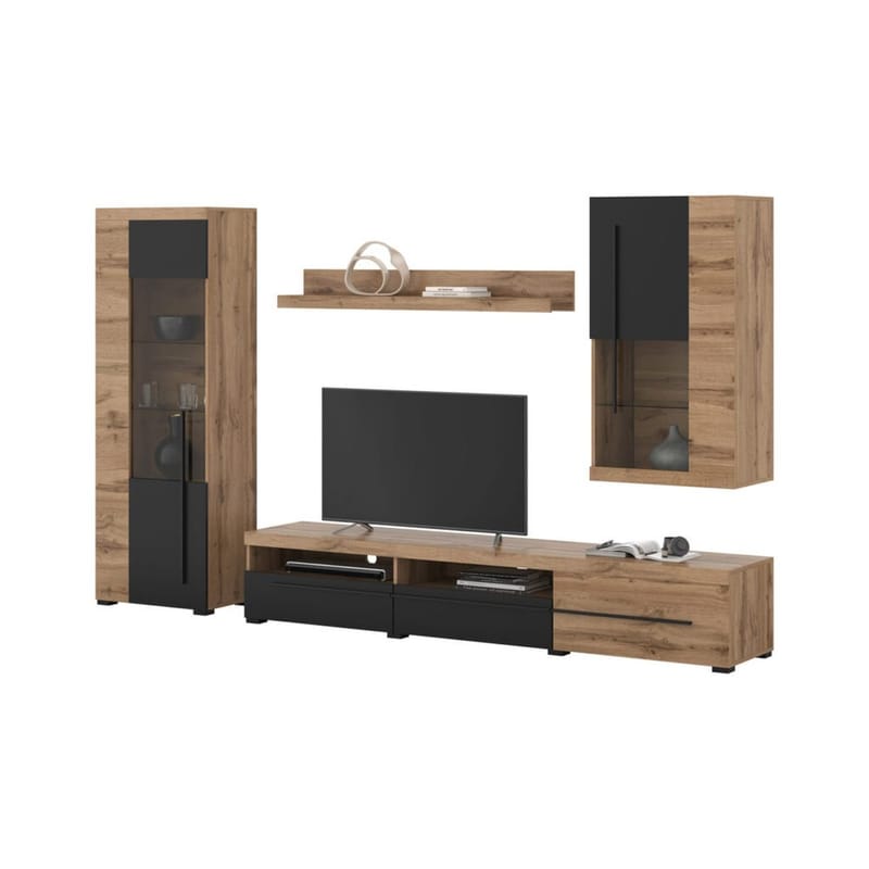 Veggseksjon Roger 4 deler - Wotan eik - Oppbevaring - Oppbevaringsmøbler - Møbelsett til stue