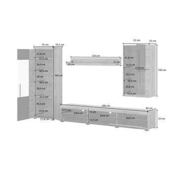 Veggseksjon Roger 4 deler - Wotan eik - Oppbevaring - Oppbevaringsmøbler - Møbelsett til stue