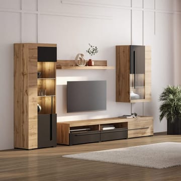 Veggseksjon Roger 4 deler - Wotan eik - Oppbevaring - Oppbevaringsmøbler - Møbelsett til stue