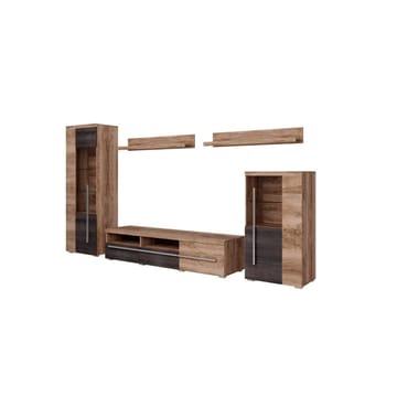 Veggseksjon Roger 5 deler - Satin valnøtt - Oppbevaring - Oppbevaringsmøbler - Møbelsett til stue