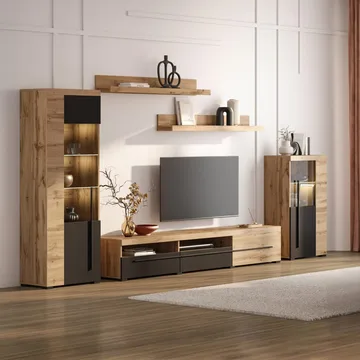 Veggseksjon Roger 5 deler - Wotan eik - Oppbevaring - Oppbevaringsmøbler - Møbelsett til stue