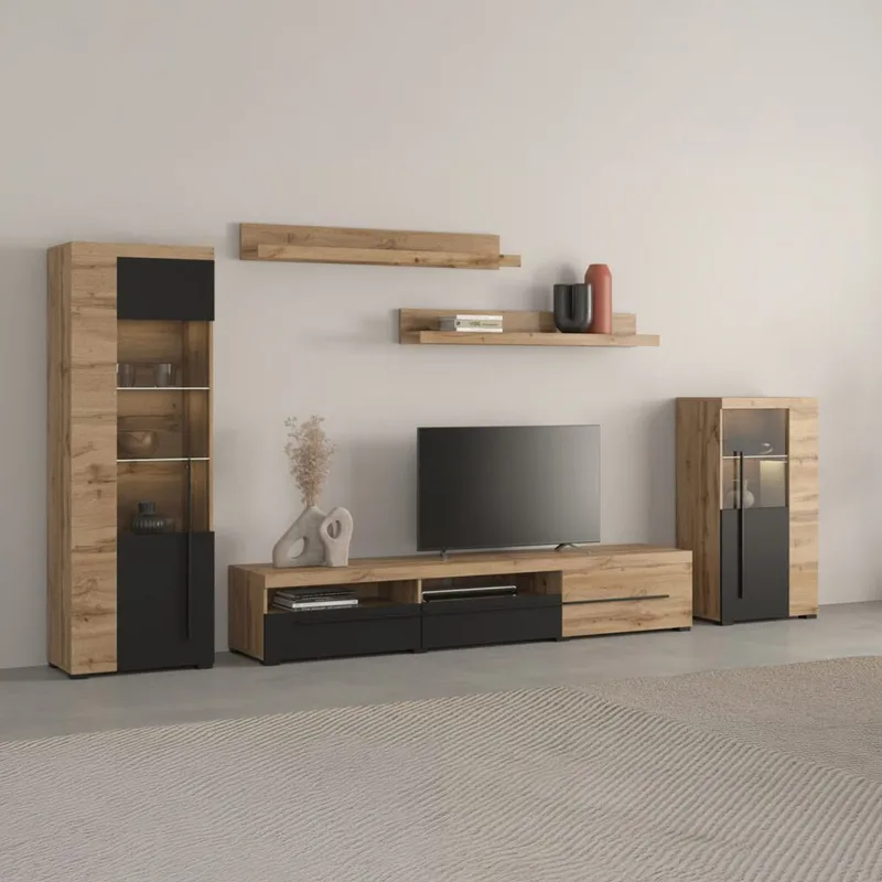 Veggseksjon Roger 5 deler - Wotan eik - Oppbevaring - Oppbevaringsmøbler - Møbelsett til stue