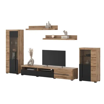 Veggseksjon Roger 5 deler - Wotan eik - Oppbevaring - Oppbevaringsmøbler - Møbelsett til stue