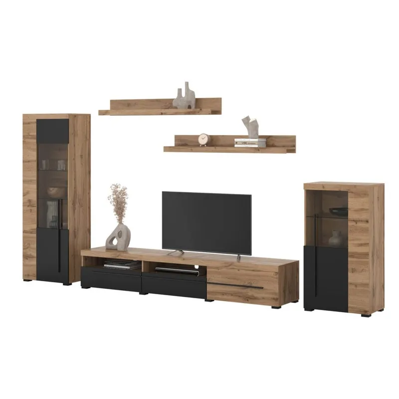 Veggseksjon Roger 5 deler - Wotan eik - Oppbevaring - Oppbevaringsmøbler - Møbelsett til stue