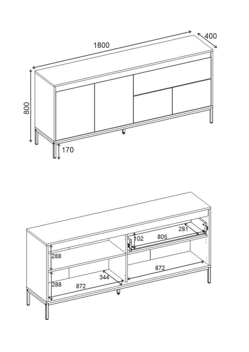 Velar Konsoll 180x80x40 cm - Anthracite/Wood Black/Black - Oppbevaring - Oppbevaringsmøbler - Sideboard & skjenk