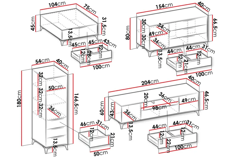 Vemdalen Møbelsett for Stue - Sand beige - Oppbevaring - Oppbevaringsmøbler - Møbelsett til stue
