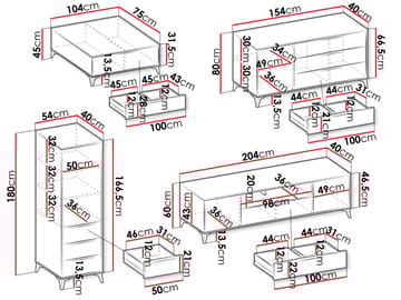Vemdalen møbelsett til stue - TV-benk, bokhylle, skjenk og sofabord - brun - Oppbevaring - Oppbevaringsmøbler - Møbelsett til stue