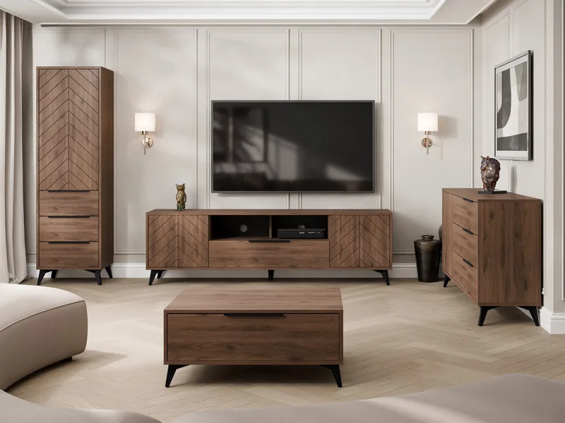 Vemdalen møbelsett til stue - TV-benk, bokhylle, skjenk og sofabord - brun - Oppbevaring - Oppbevaringsmøbler - Møbelsett til stue