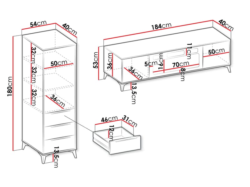Vemdalen møbelsett til stue - TV-benk og høyskap - brun - Oppbevaring - Oppbevaringsmøbler - Møbelsett til stue