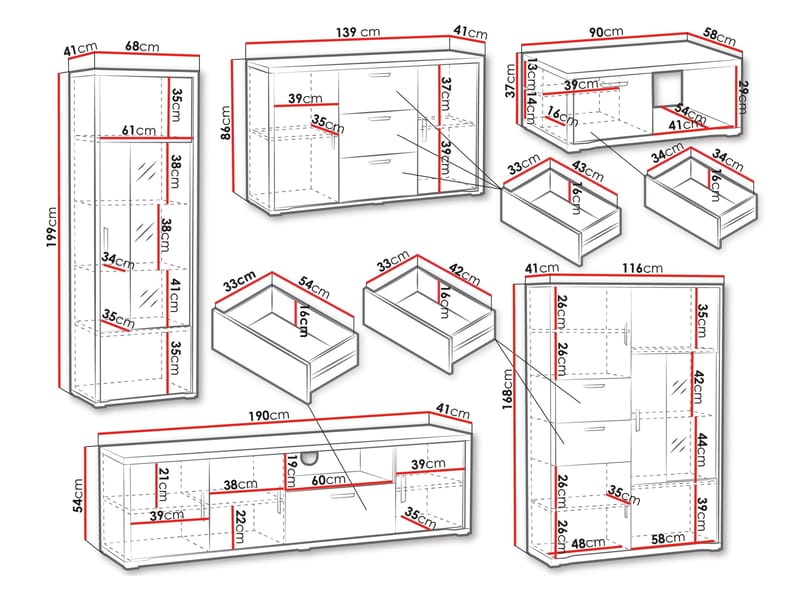 Veyricus Møbelsett for Stue - Oppbevaring - Oppbevaringsmøbler - Møbelsett til stue