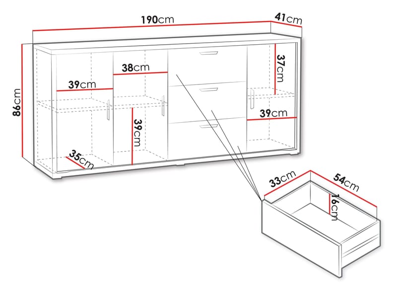 Veyricus Skjenk 190 cm - Oppbevaring - Oppbevaringsmøbler - Sideboard & skjenk