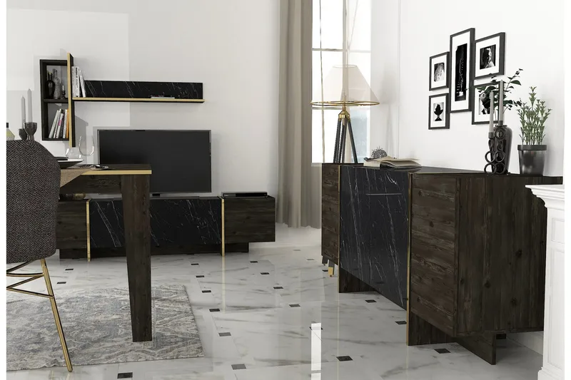 Veyron Møbelsett for Stue - Svart/Gull - Oppbevaring - Oppbevaringsmøbler - Møbelsett til stue