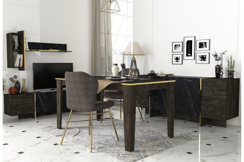 Veyron Møbelsett for Stue, Svart/Gull