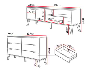 Virello møbelsett til stue - TV-benk og skjenk - brun - Oppbevaring - Oppbevaringsmøbler - Møbelsett til stue