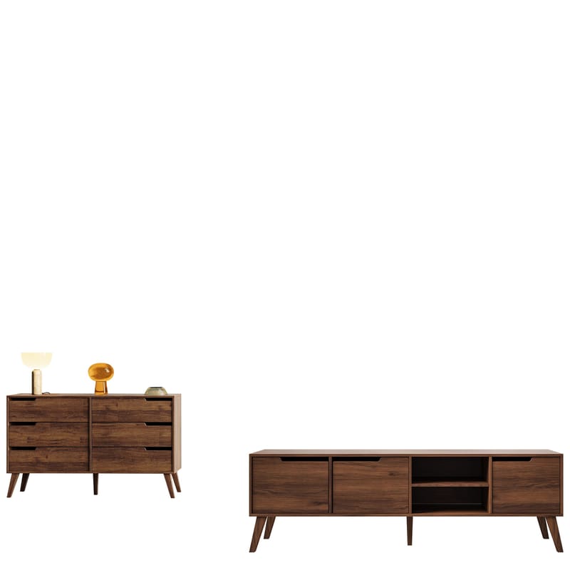 Virello møbelsett til stue - TV-benk og skjenk, brun