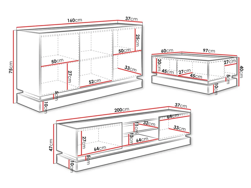 Zelric Møbelsett for stue - Svart - Oppbevaring - Oppbevaringsmøbler - Møbelsett til stue