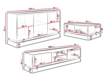 Zelric Møbelsett for stue - Svart - Oppbevaring - Oppbevaringsmøbler - Møbelsett til stue