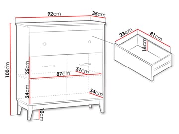 Zeylor Skjenk 92 cm - beige med ben i natureik og håndtak i gull- og kobberfarge - Oppbevaring - Oppbevaringsmøbler - Sideboard & skjenk