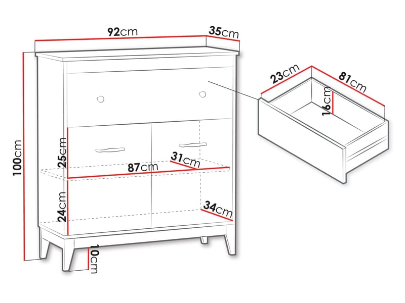 Zeylor Skjenk 92 cm - beige med ben i natureik og håndtak i gull- og kobberfarge - Oppbevaring - Oppbevaringsmøbler - Sideboard & skjenk