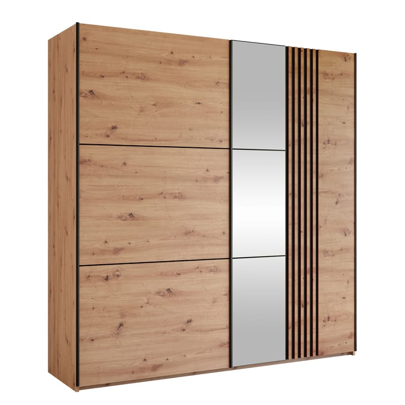 Osval Garderobeskapeskap med speil 203x215 cm, Brun/Svart