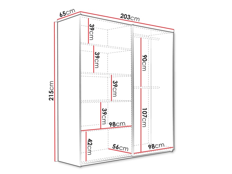 Osval Garderobeskapeskap med speil 203x215 cm - Hvit/Brun - Oppbevaring - Garderober & garderobesystem